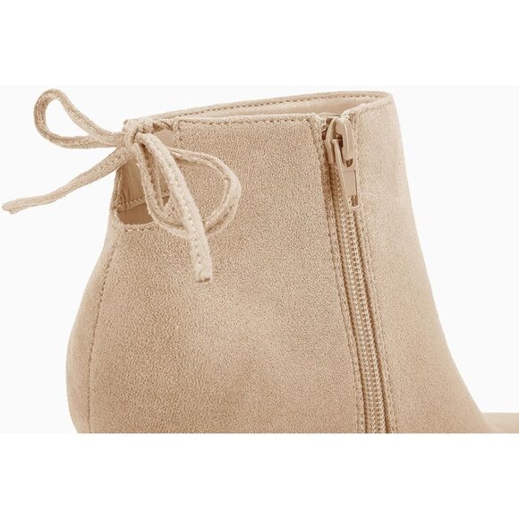Women's Pointed Toe Heel Ankle Booties Kitten Stiletto Bowtie Strappy Boot Beige - Picture 5 of 6